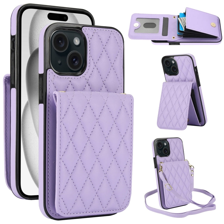 YM015 Crossbody Rhombic Card Bag RFID Phone Case, For iPhone 15 Pro Max, For iPhone 15 Pro, For iPhone 15 Plus, For iPhone 15