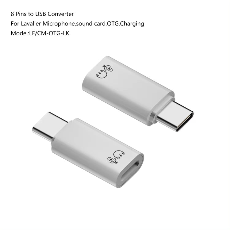 8 Pin Female to Type-C Male Adapter Audio Sound Card Connector, No Hanging Ear, With Hanging Ear