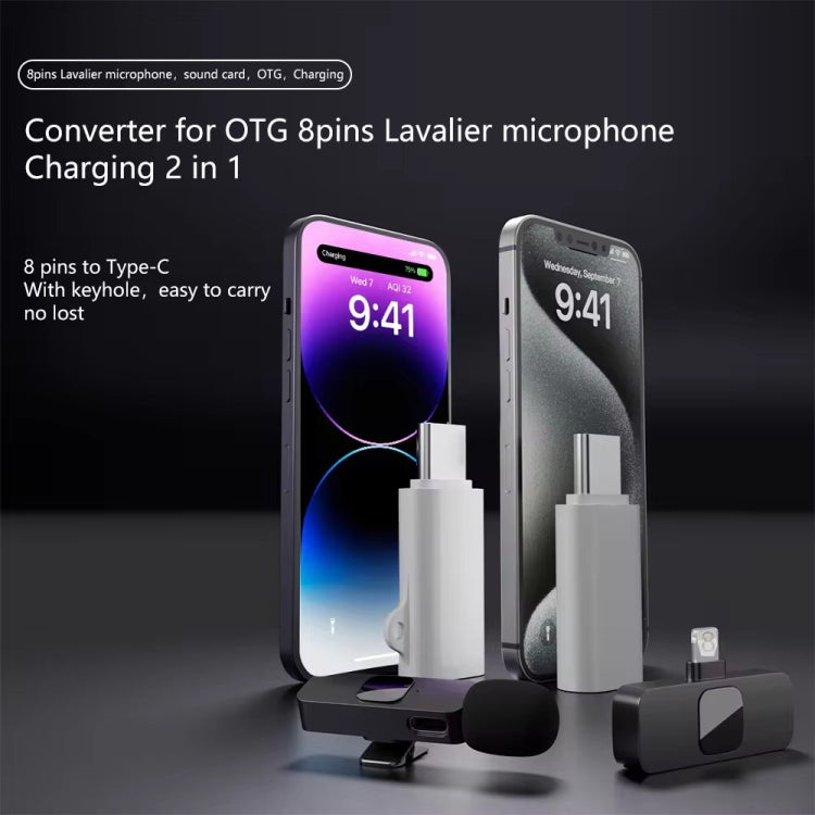 8 Pin Female to Type-C Male Adapter Audio Sound Card Connector, No Hanging Ear, With Hanging Ear