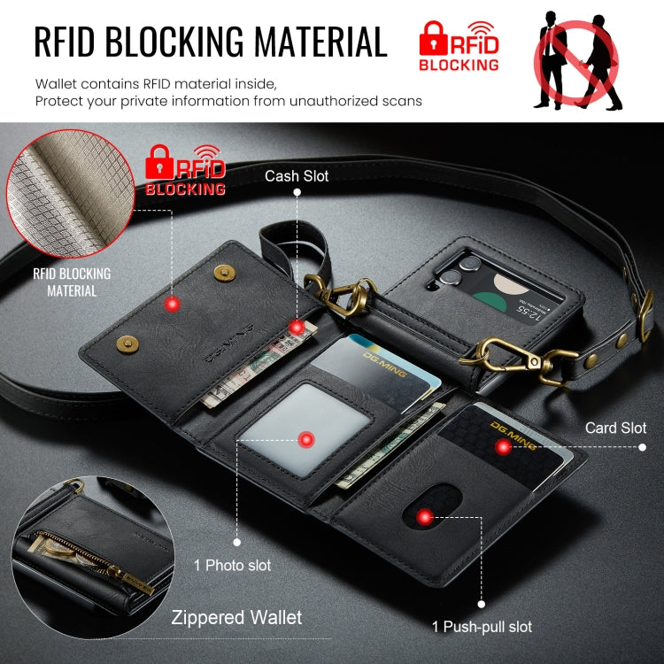 DG.MING M5 Series Zip RFID Multi Card Detachable Leather Phone Case with Long Lanyard