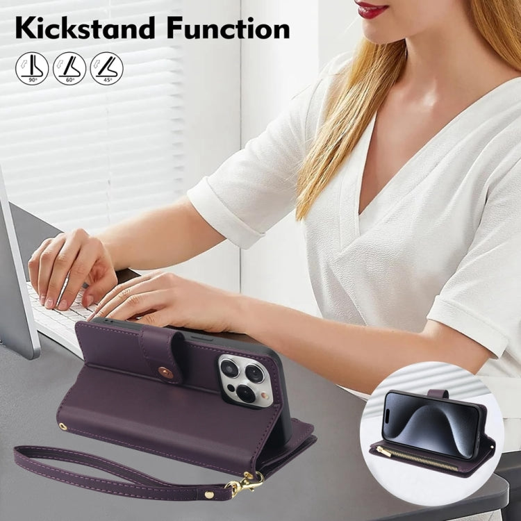 YM016 Rhombic Zipper Card Wallet Leather Phone Case with Lanyard, For iPhone 15 Plus, For iPhone 15, For iPhone 14 Plus