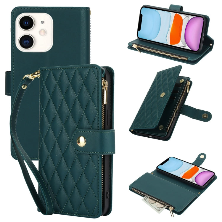 YM016 Rhombic Zipper Card Wallet Leather Phone Case with Lanyard, For iPhone 11, For iPhone 11 Pro, For iPhone X / XS