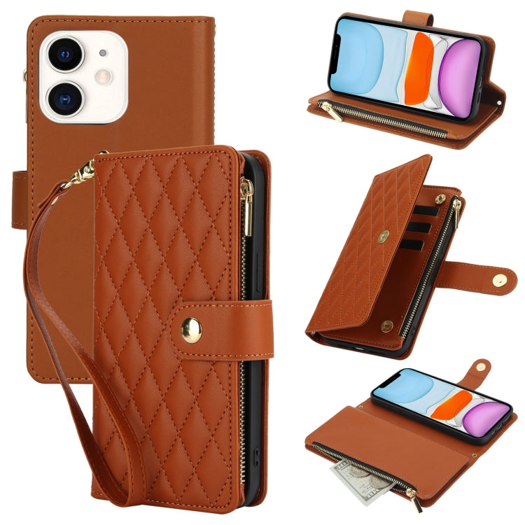 YM016 Rhombic Zipper Card Wallet Leather Phone Case with Lanyard, For iPhone 11, For iPhone 11 Pro, For iPhone X / XS