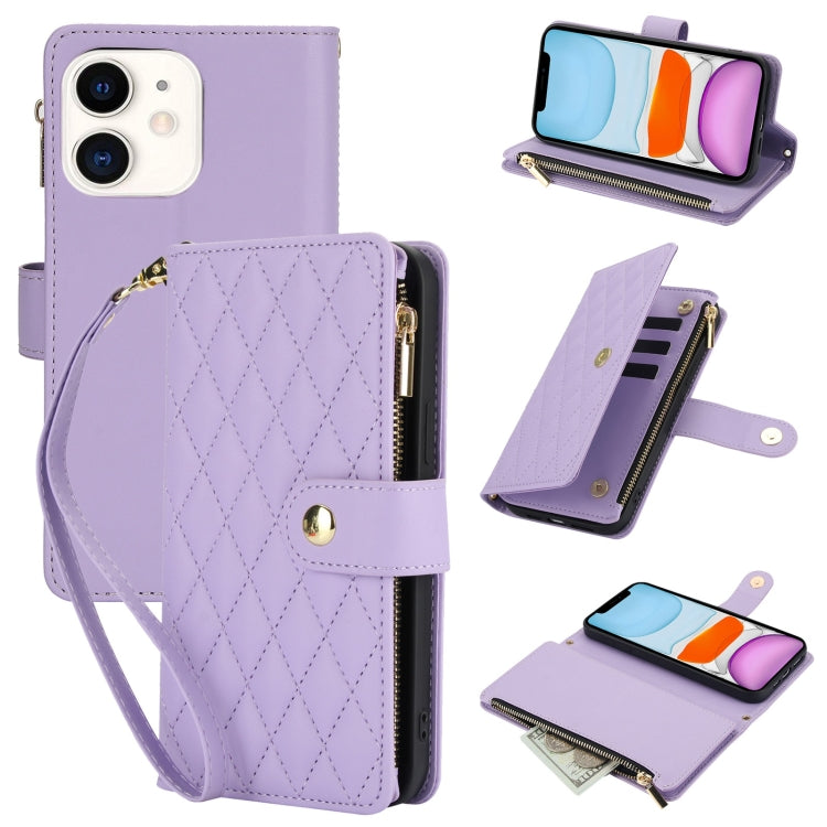 YM016 Rhombic Zipper Card Wallet Leather Phone Case with Lanyard, For iPhone 11, For iPhone 11 Pro, For iPhone X / XS