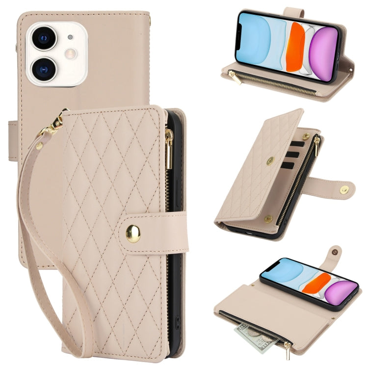 YM016 Rhombic Zipper Card Wallet Leather Phone Case with Lanyard, For iPhone 11, For iPhone 11 Pro, For iPhone X / XS