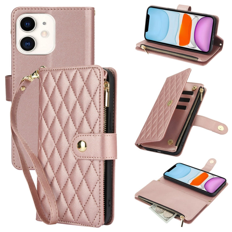 YM016 Rhombic Zipper Card Wallet Leather Phone Case with Lanyard, For iPhone 11, For iPhone 11 Pro, For iPhone X / XS