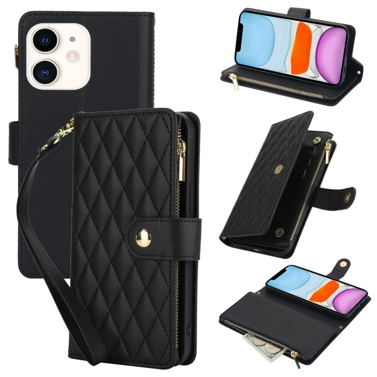 YM016 Rhombic Zipper Card Wallet Leather Phone Case with Lanyard, For iPhone 11, For iPhone 11 Pro, For iPhone X / XS