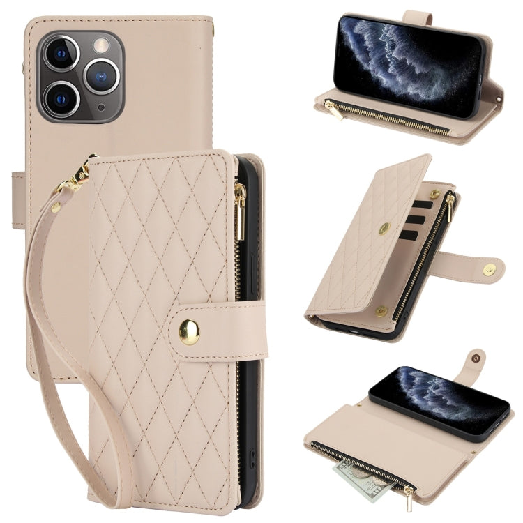 YM016 Rhombic Zipper Card Wallet Leather Phone Case with Lanyard, For iPhone 11, For iPhone 11 Pro, For iPhone X / XS