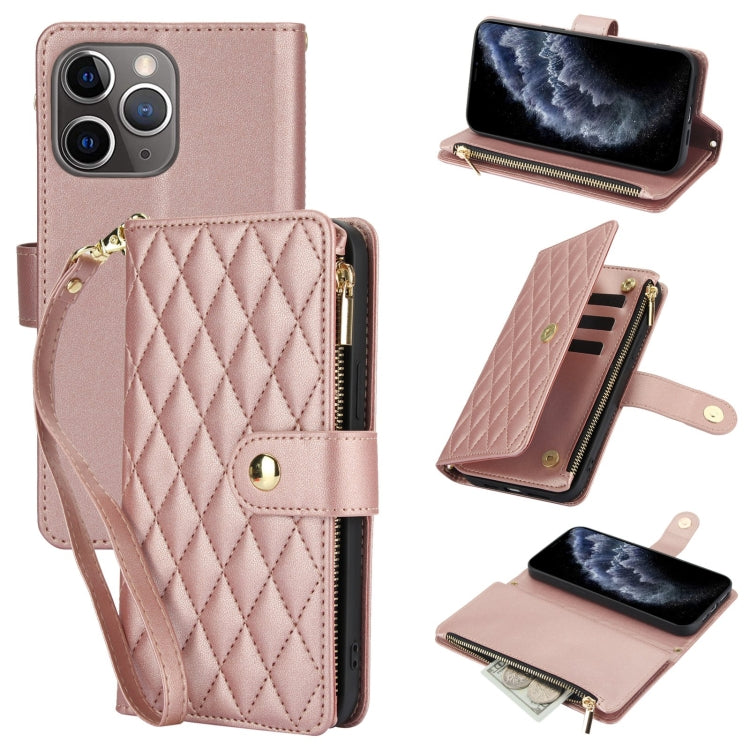 YM016 Rhombic Zipper Card Wallet Leather Phone Case with Lanyard, For iPhone 11, For iPhone 11 Pro, For iPhone X / XS