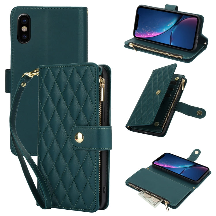 YM016 Rhombic Zipper Card Wallet Leather Phone Case with Lanyard, For iPhone 11, For iPhone 11 Pro, For iPhone X / XS