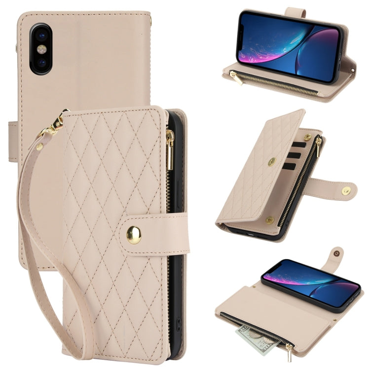 YM016 Rhombic Zipper Card Wallet Leather Phone Case with Lanyard, For iPhone 11, For iPhone 11 Pro, For iPhone X / XS