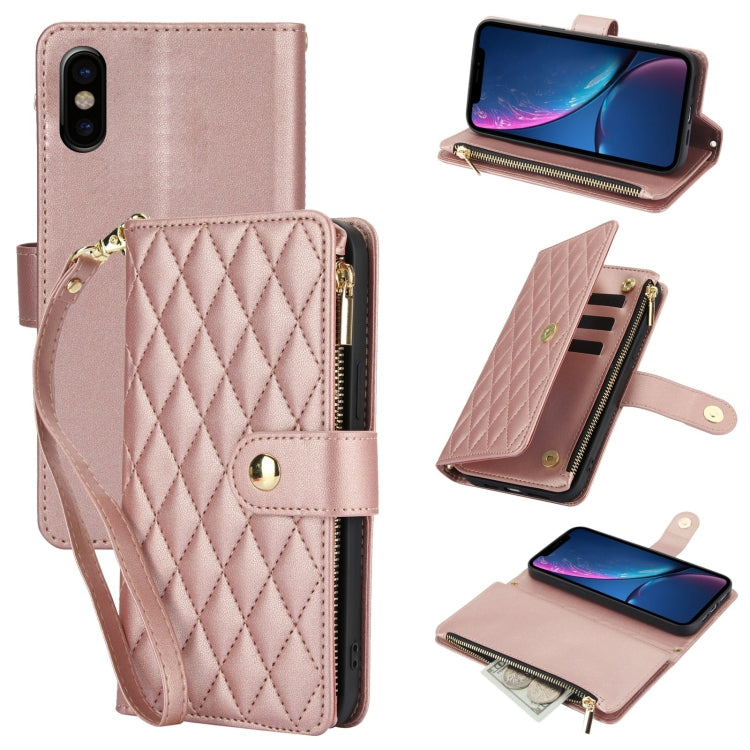 YM016 Rhombic Zipper Card Wallet Leather Phone Case with Lanyard, For iPhone 11, For iPhone 11 Pro, For iPhone X / XS