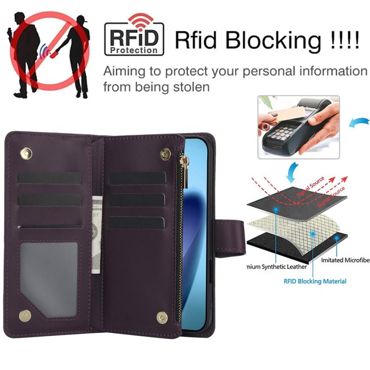 YM016 Rhombic Zipper Card Wallet Leather Phone Case with Lanyard