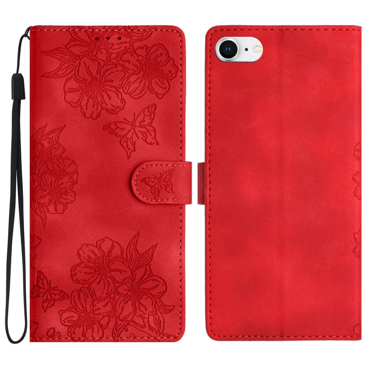 Cherry Blossom Butterfly Skin Feel Embossed PU Phone Case