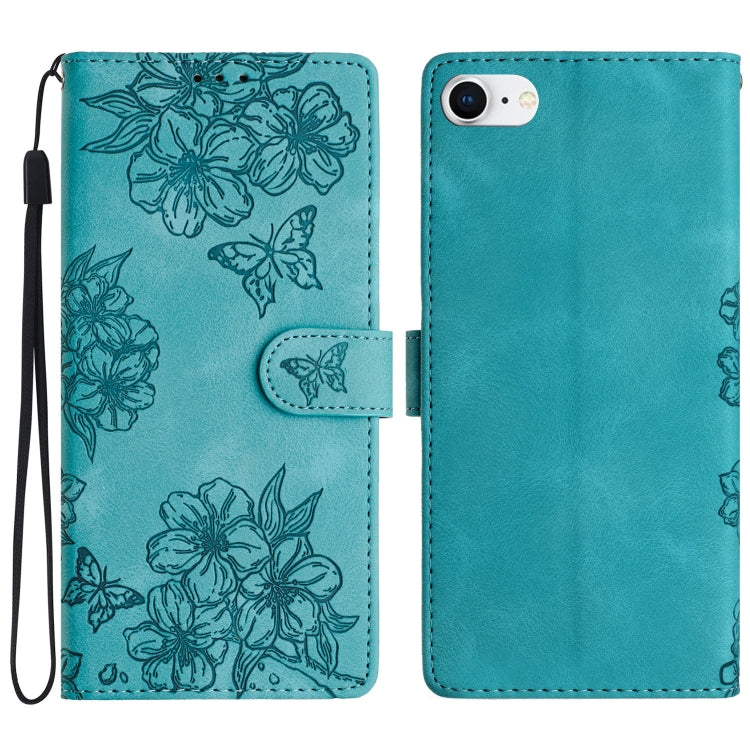 Cherry Blossom Butterfly Skin Feel Embossed PU Phone Case