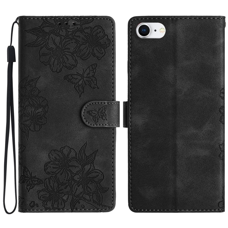 Cherry Blossom Butterfly Skin Feel Embossed PU Phone Case