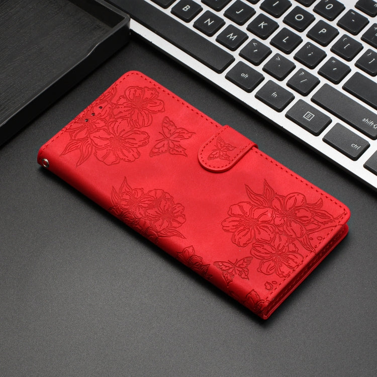 Cherry Blossom Butterfly Skin Feel Embossed PU Phone Case, For iPhone 13 Pro, For iPhone 13, For iPhone 13 mini