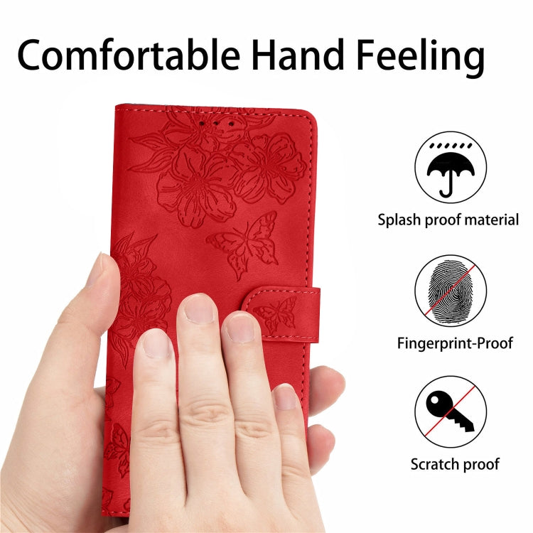 Cherry Blossom Butterfly Skin Feel Embossed PU Phone Case, For iPhone 13 Pro, For iPhone 13, For iPhone 13 mini