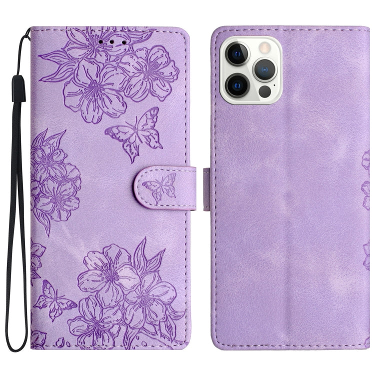 Cherry Blossom Butterfly Skin Feel Embossed PU Phone Case, For iPhone 13 Pro, For iPhone 13, For iPhone 13 mini