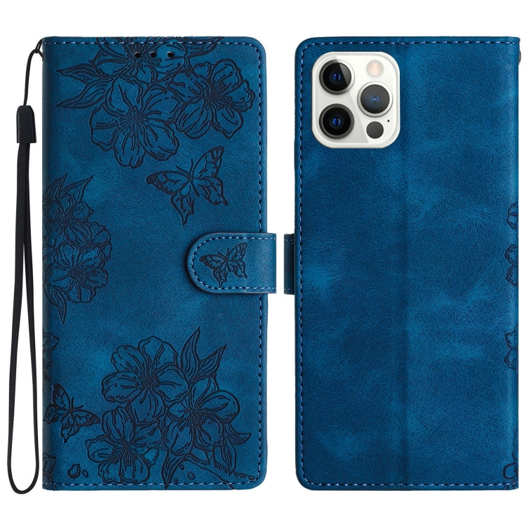 Cherry Blossom Butterfly Skin Feel Embossed PU Phone Case, For iPhone 13 Pro, For iPhone 13, For iPhone 13 mini