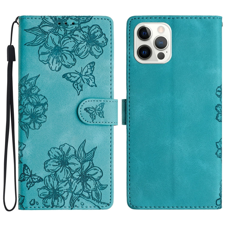 Cherry Blossom Butterfly Skin Feel Embossed PU Phone Case, For iPhone 13 Pro, For iPhone 13, For iPhone 13 mini