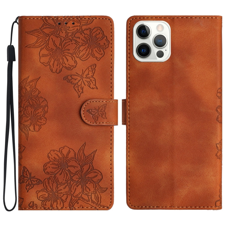 Cherry Blossom Butterfly Skin Feel Embossed PU Phone Case, For iPhone 13 Pro, For iPhone 13, For iPhone 13 mini