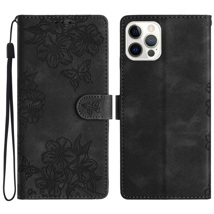 Cherry Blossom Butterfly Skin Feel Embossed PU Phone Case, For iPhone 13 Pro, For iPhone 13, For iPhone 13 mini