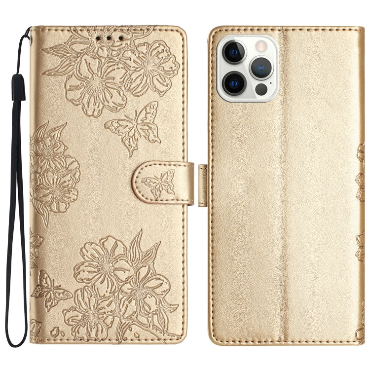 Cherry Blossom Butterfly Skin Feel Embossed PU Phone Case, For iPhone 13 Pro, For iPhone 13, For iPhone 13 mini