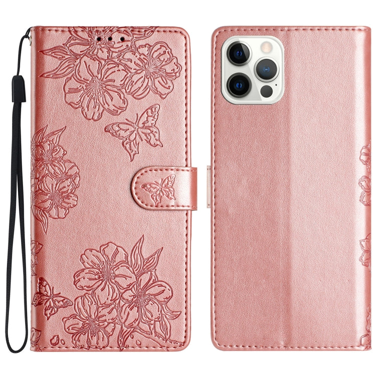 Cherry Blossom Butterfly Skin Feel Embossed PU Phone Case, For iPhone 13 Pro, For iPhone 13, For iPhone 13 mini
