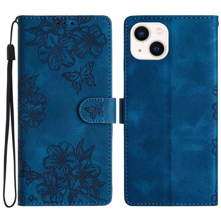 Cherry Blossom Butterfly Skin Feel Embossed PU Phone Case, For iPhone 13 Pro, For iPhone 13, For iPhone 13 mini