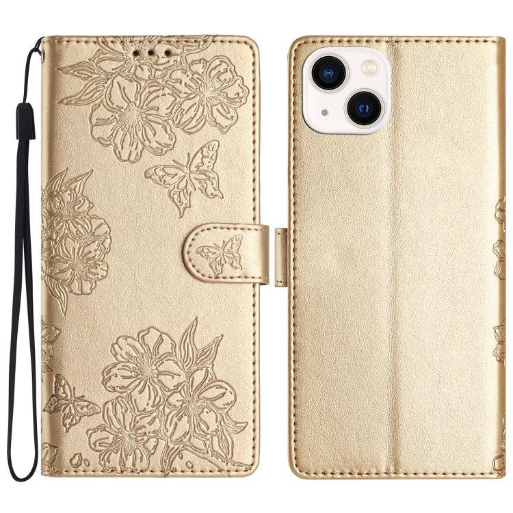 Cherry Blossom Butterfly Skin Feel Embossed PU Phone Case, For iPhone 13 Pro, For iPhone 13, For iPhone 13 mini