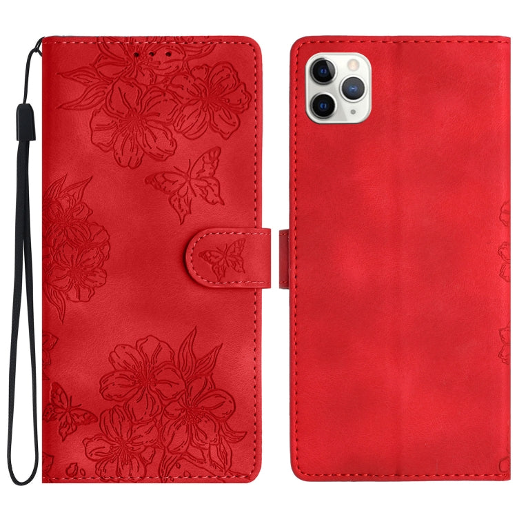 Cherry Blossom Butterfly Skin Feel Embossed PU Phone Case, For iPhone 11 Pro, For iPhone XS / X, For iPhone XR