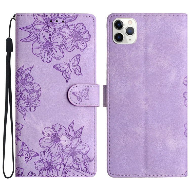Cherry Blossom Butterfly Skin Feel Embossed PU Phone Case, For iPhone 11 Pro, For iPhone XS / X, For iPhone XR