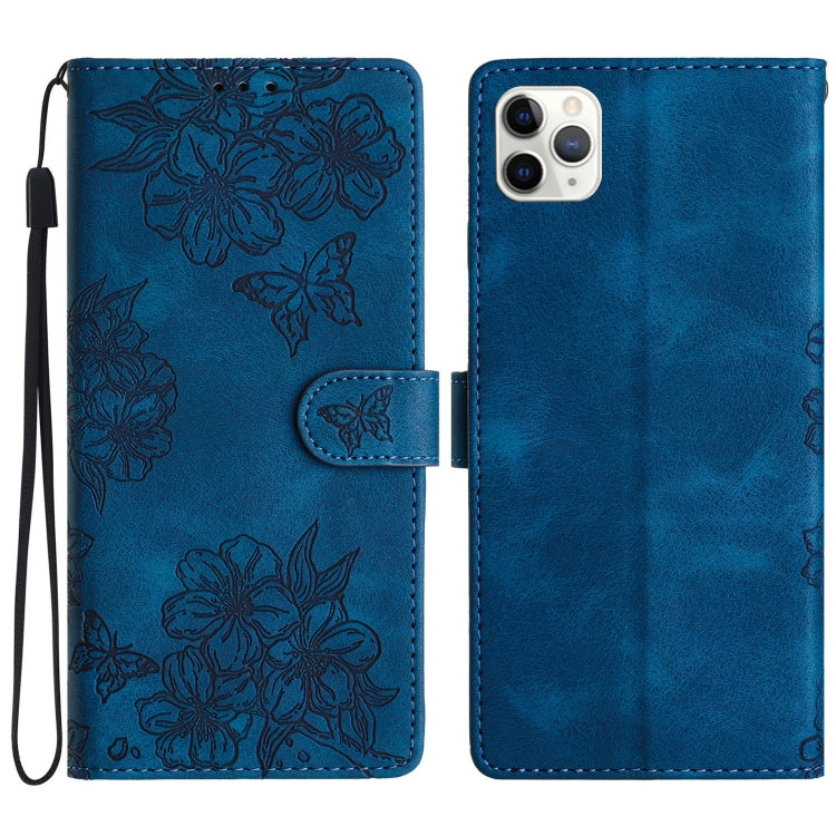 Cherry Blossom Butterfly Skin Feel Embossed PU Phone Case, For iPhone 11 Pro, For iPhone XS / X, For iPhone XR