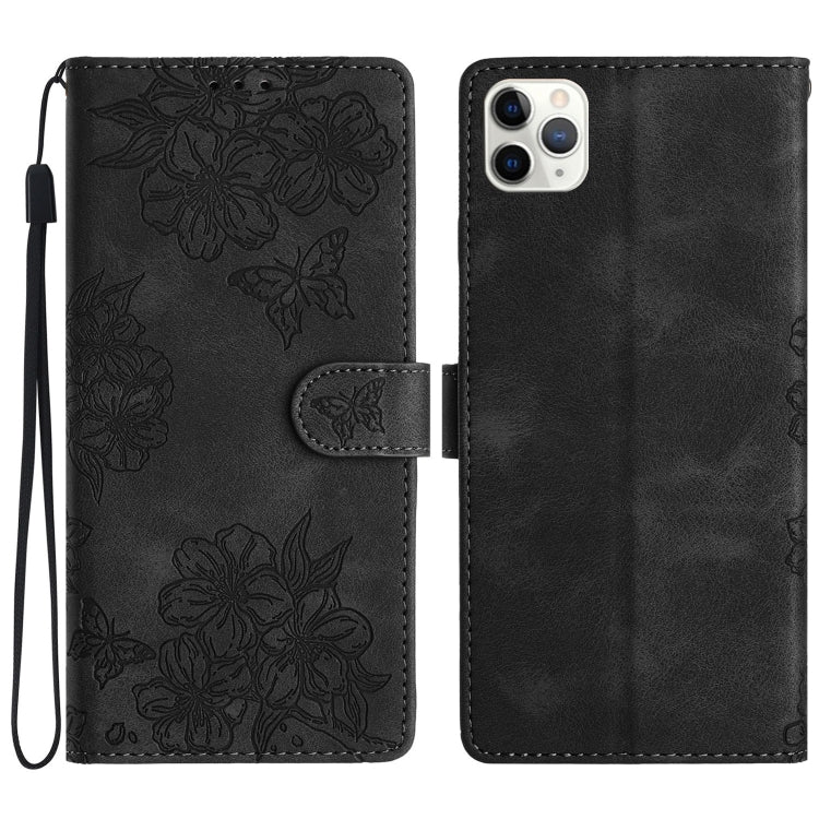 Cherry Blossom Butterfly Skin Feel Embossed PU Phone Case, For iPhone 11 Pro, For iPhone XS / X, For iPhone XR