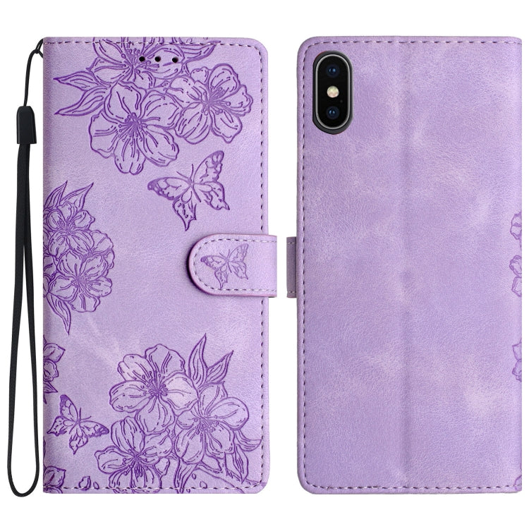 Cherry Blossom Butterfly Skin Feel Embossed PU Phone Case