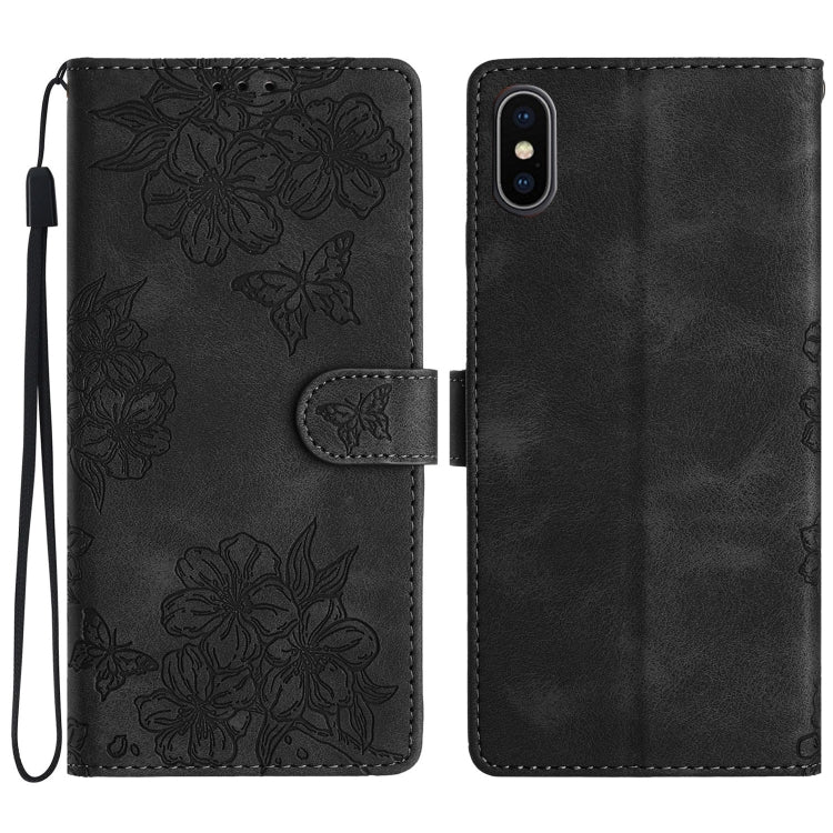 Cherry Blossom Butterfly Skin Feel Embossed PU Phone Case