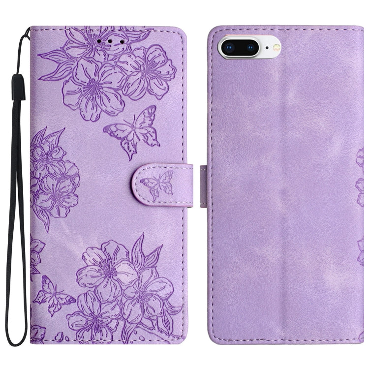 Cherry Blossom Butterfly Skin Feel Embossed PU Phone Case
