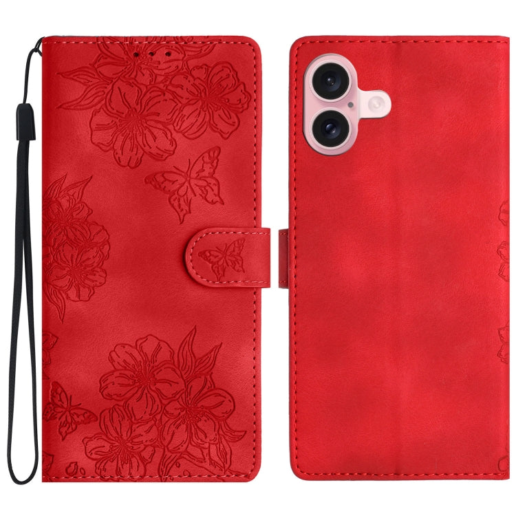 Cherry Blossom Butterfly Skin Feel Embossed PU Phone Case