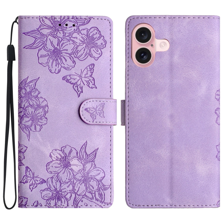 Cherry Blossom Butterfly Skin Feel Embossed PU Phone Case