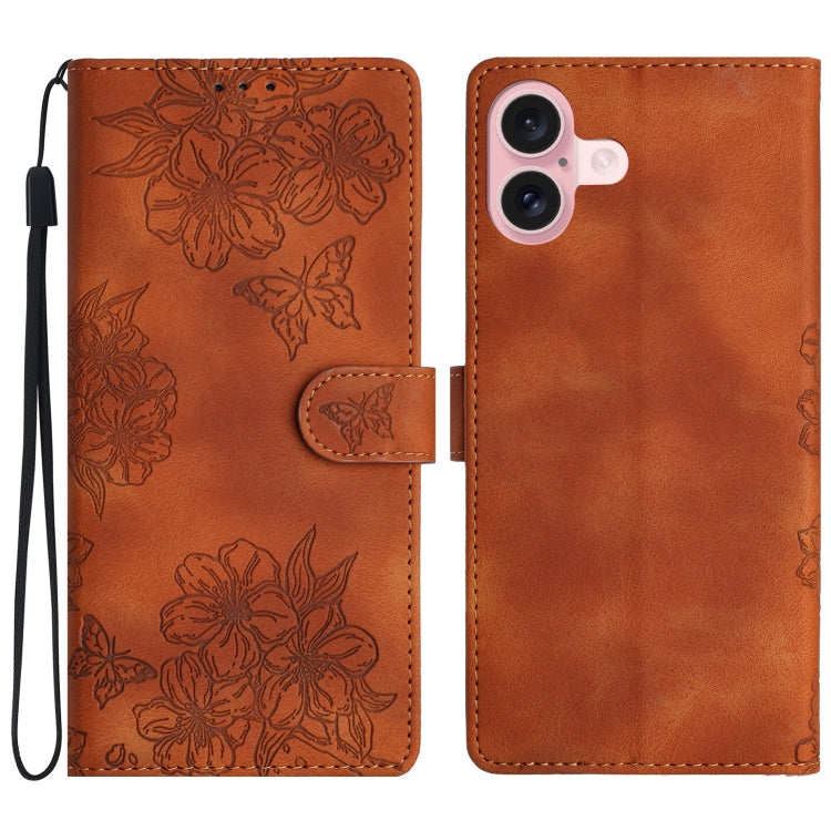 Cherry Blossom Butterfly Skin Feel Embossed PU Phone Case