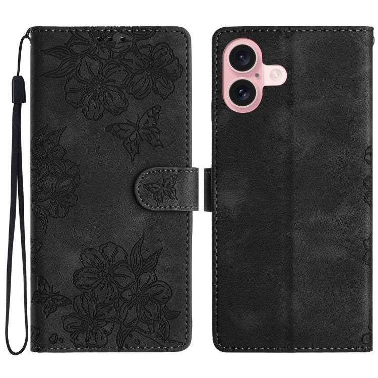 Cherry Blossom Butterfly Skin Feel Embossed PU Phone Case