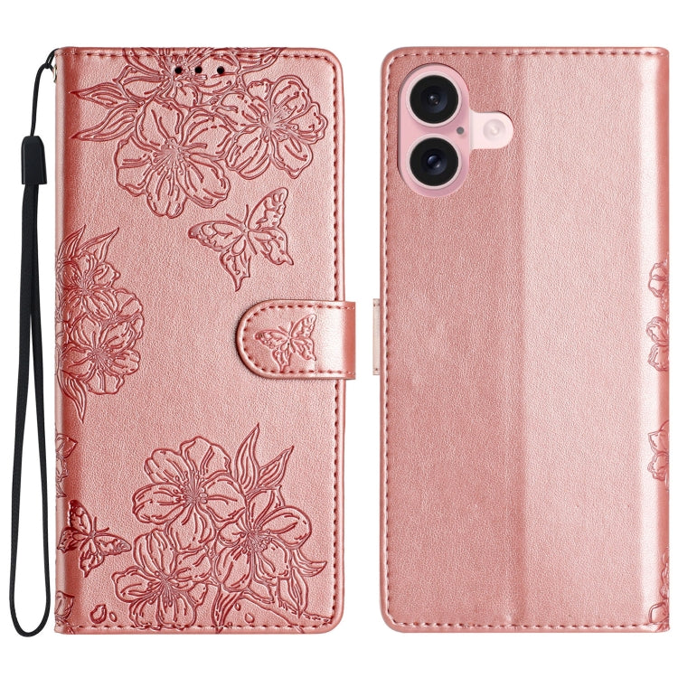 Cherry Blossom Butterfly Skin Feel Embossed PU Phone Case
