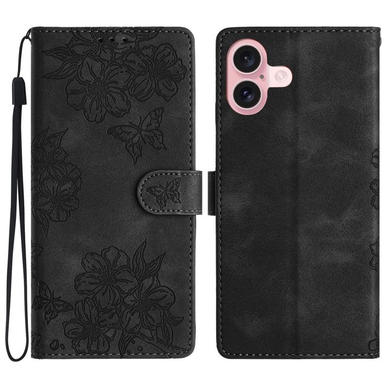 Cherry Blossom Butterfly Skin Feel Embossed PU Phone Case