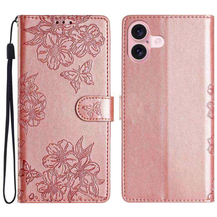 Cherry Blossom Butterfly Skin Feel Embossed PU Phone Case