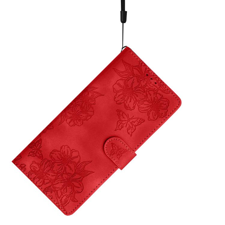 Cherry Blossom Butterfly Skin Feel Embossed PU Phone Case