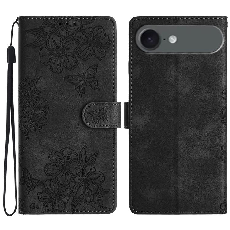 Cherry Blossom Butterfly Skin Feel Embossed PU Phone Case
