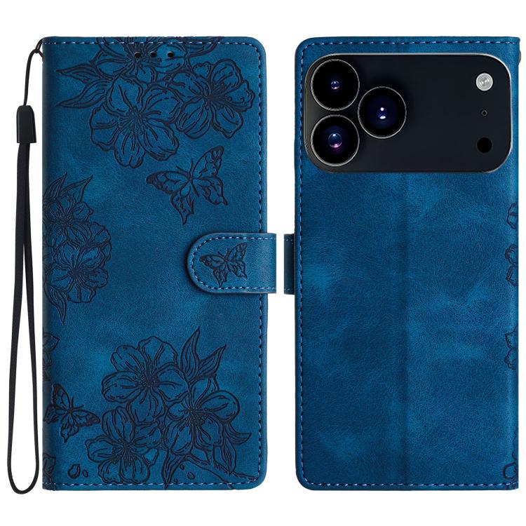 Cherry Blossom Butterfly Skin Feel Embossed PU Phone Case