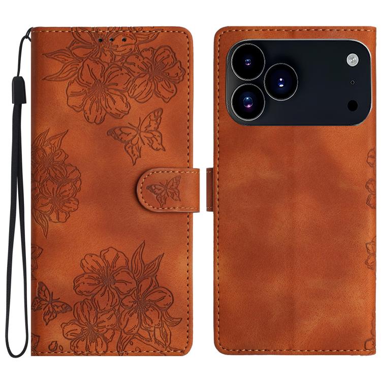 Cherry Blossom Butterfly Skin Feel Embossed PU Phone Case