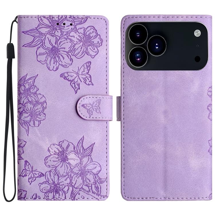Cherry Blossom Butterfly Skin Feel Embossed PU Phone Case